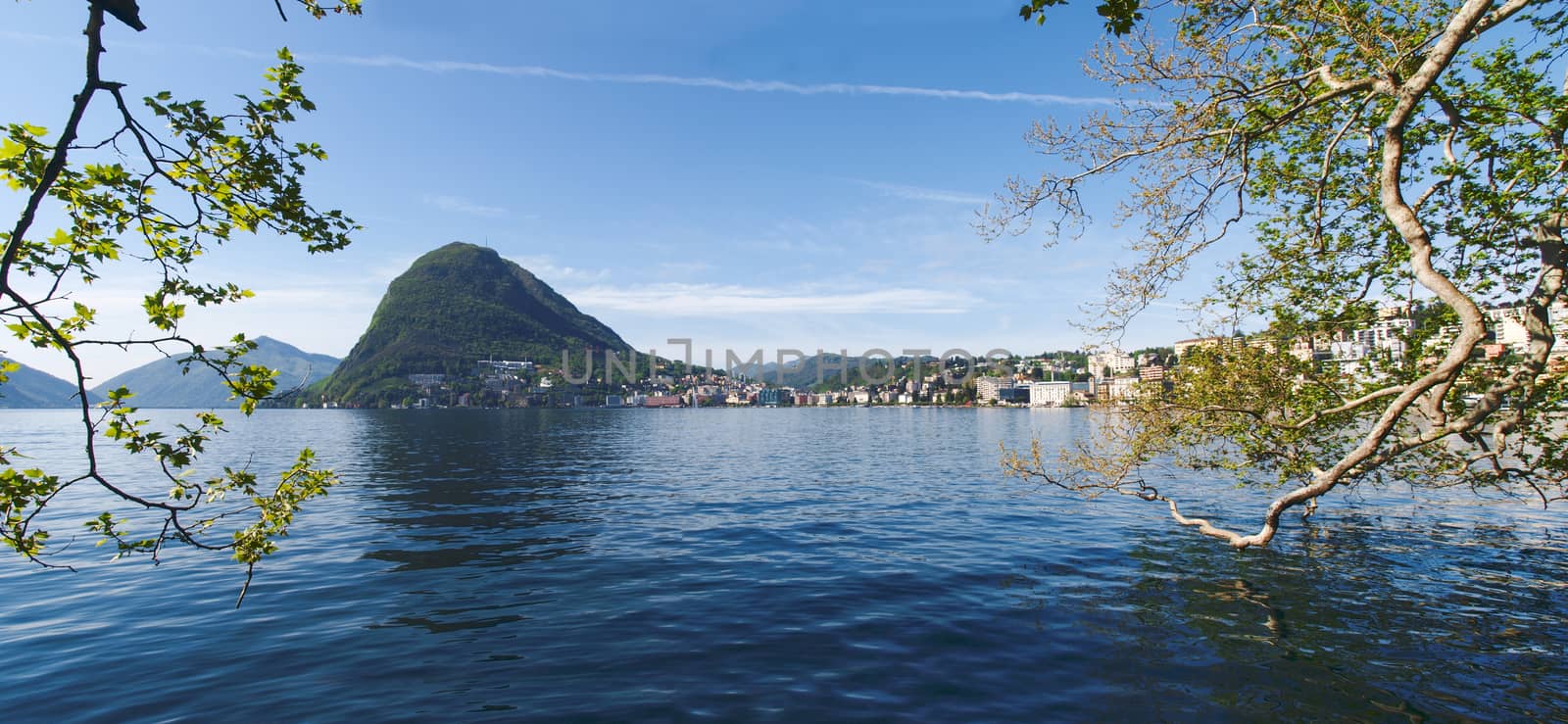 Lugano, Switzerland: view of the gulf from the botanical garden of the city