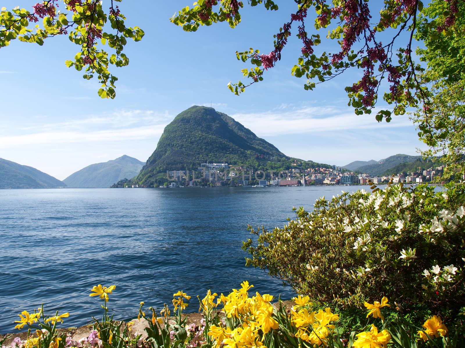 Lugano, Switzerland: view of the gulf from the botanical garden of the city