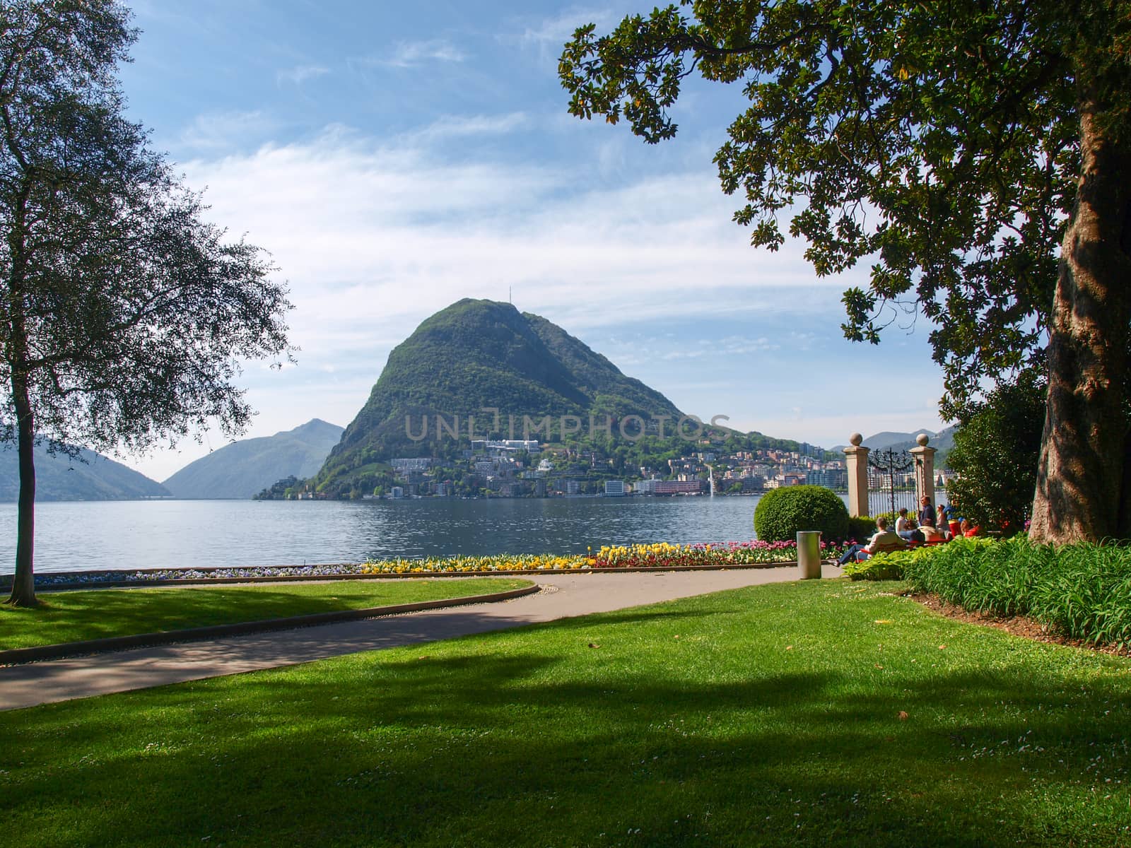 Lugano, Switzerland: view of the gulf from the botanical garden of the city