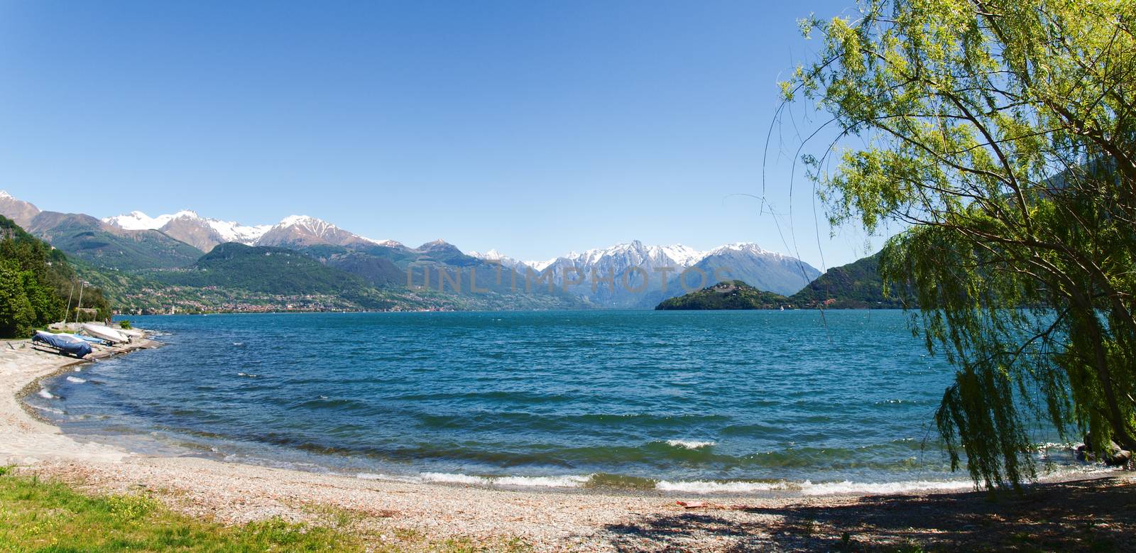 Pianello del Lario, Lake of Como, Italy: Panorama of the Lake of Como from the Beach