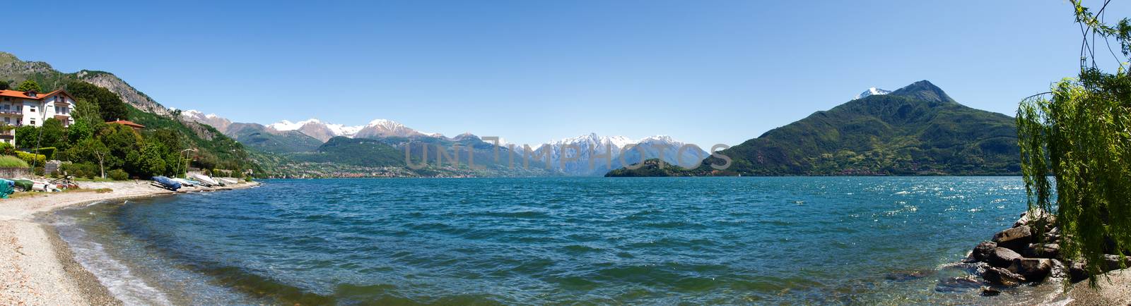 Pianello del Lario, Lake of Como, Italy: Panorama of the Lake of Como from the Beach