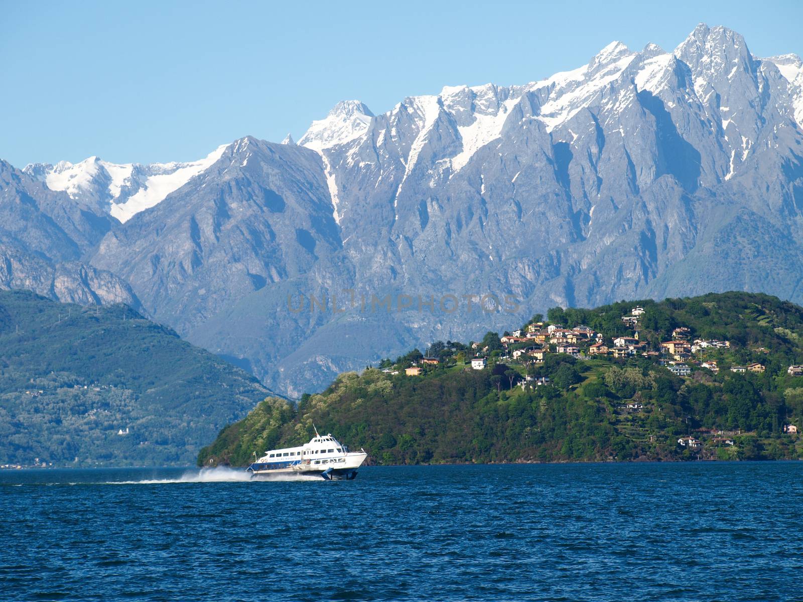 Panorama of the Hydrofoil and the background Piona on the Lake of Como by mauro_piccardi