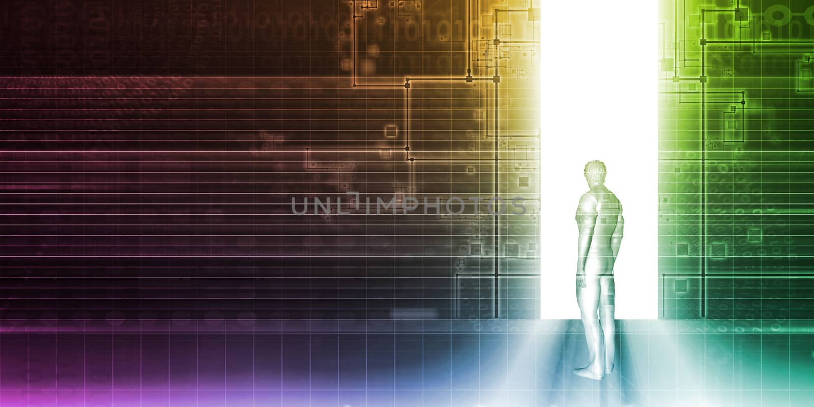 Man Standing In Front of Technology Portal as Background