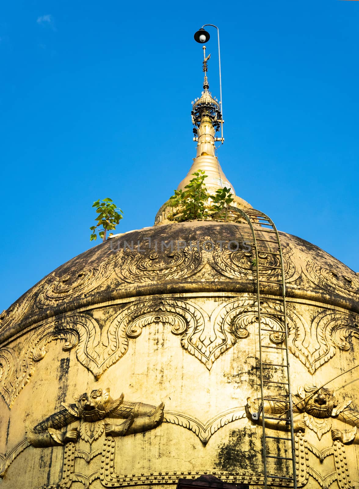 Detail of old pagoda at the Moe Hnying Monastery in Yangon, Myanmar. 