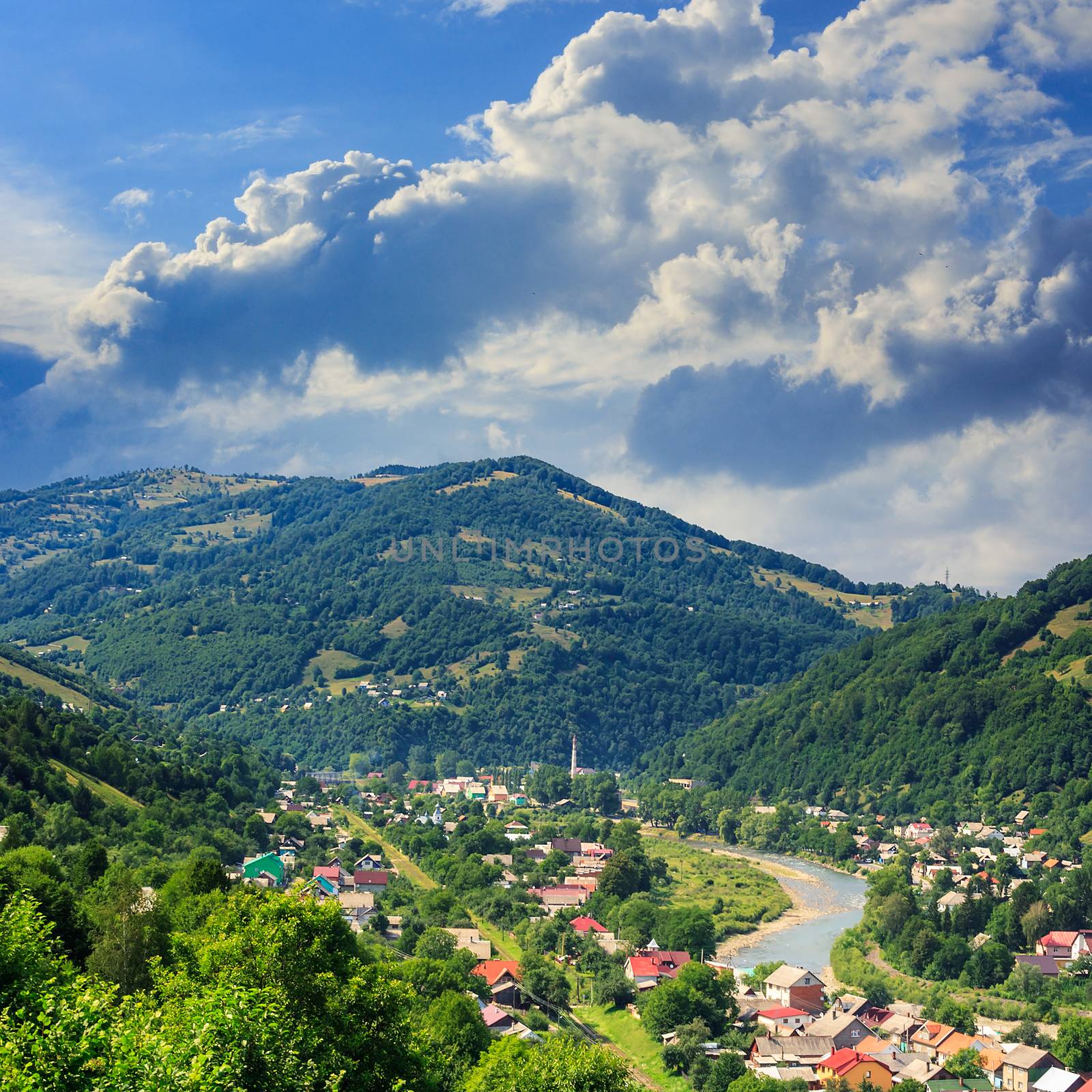 village near the river to forest in mountain by Pellinni