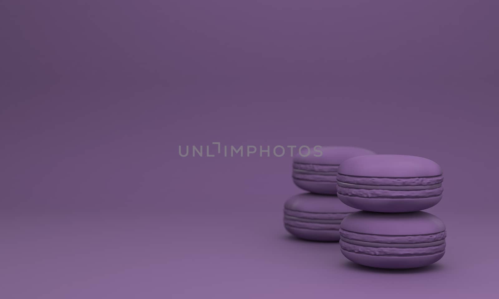 pastel color macaron sweet  cake with copy space  purple color 3d rendering