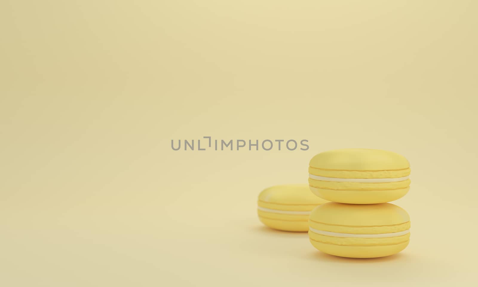 pastel color macaron sweet  cake with copy space yellow color 3d rendering