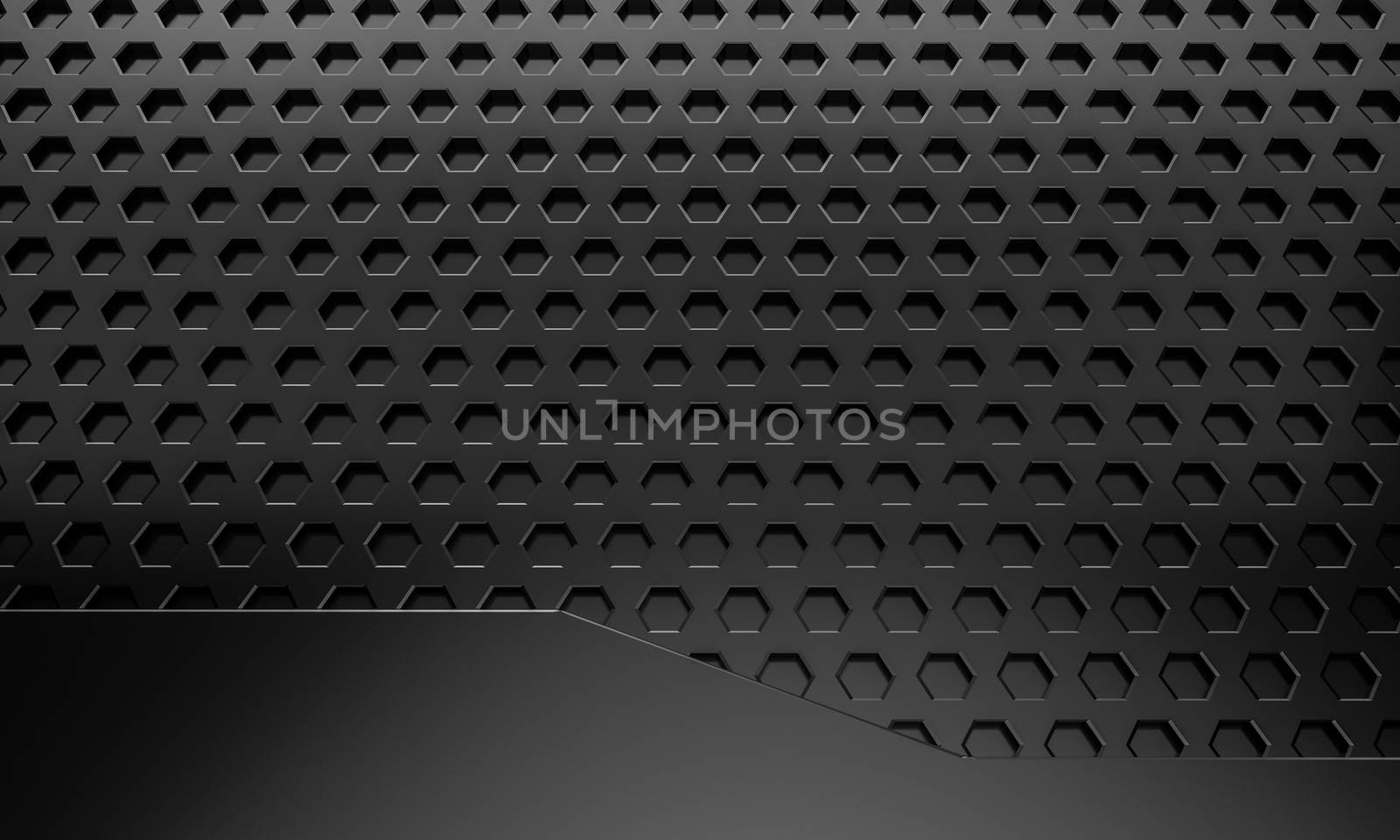 black abstract bee hive hextagon texture background with copy space 3d rendering