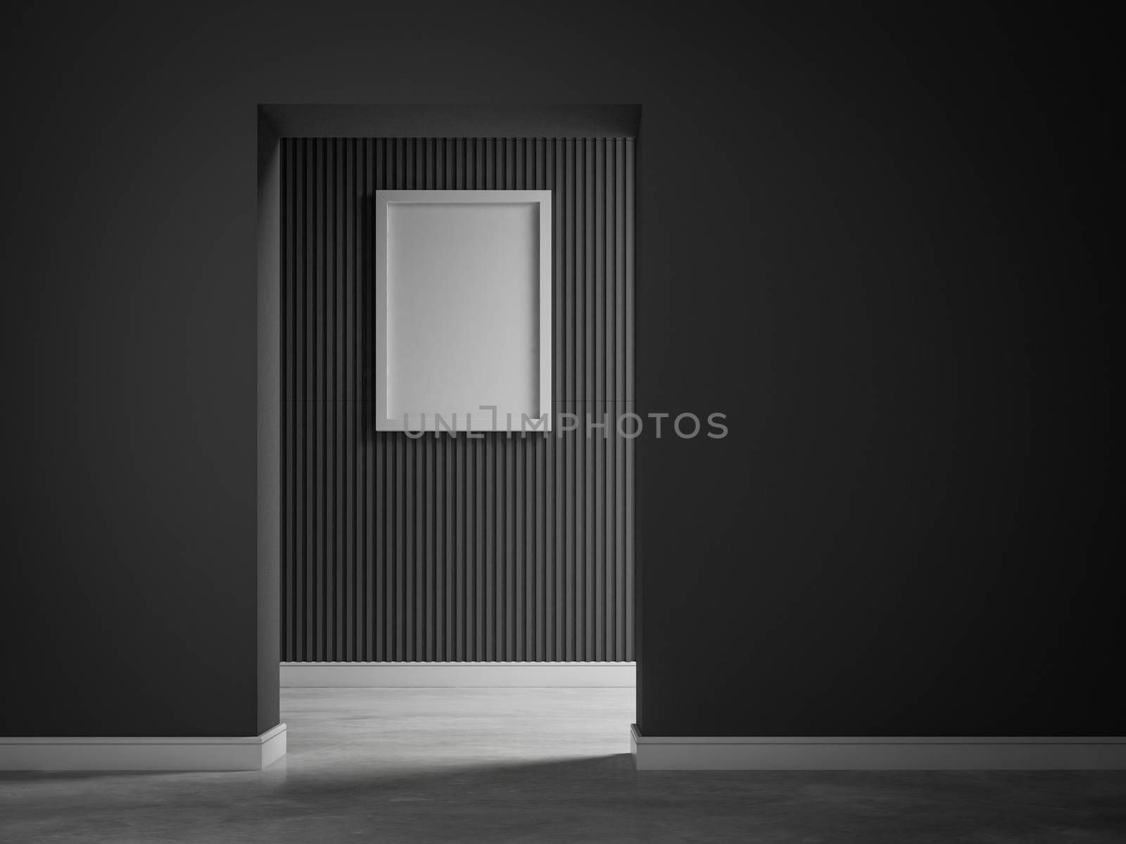 gray 3d wall interior room 3d rendering background with picture frame