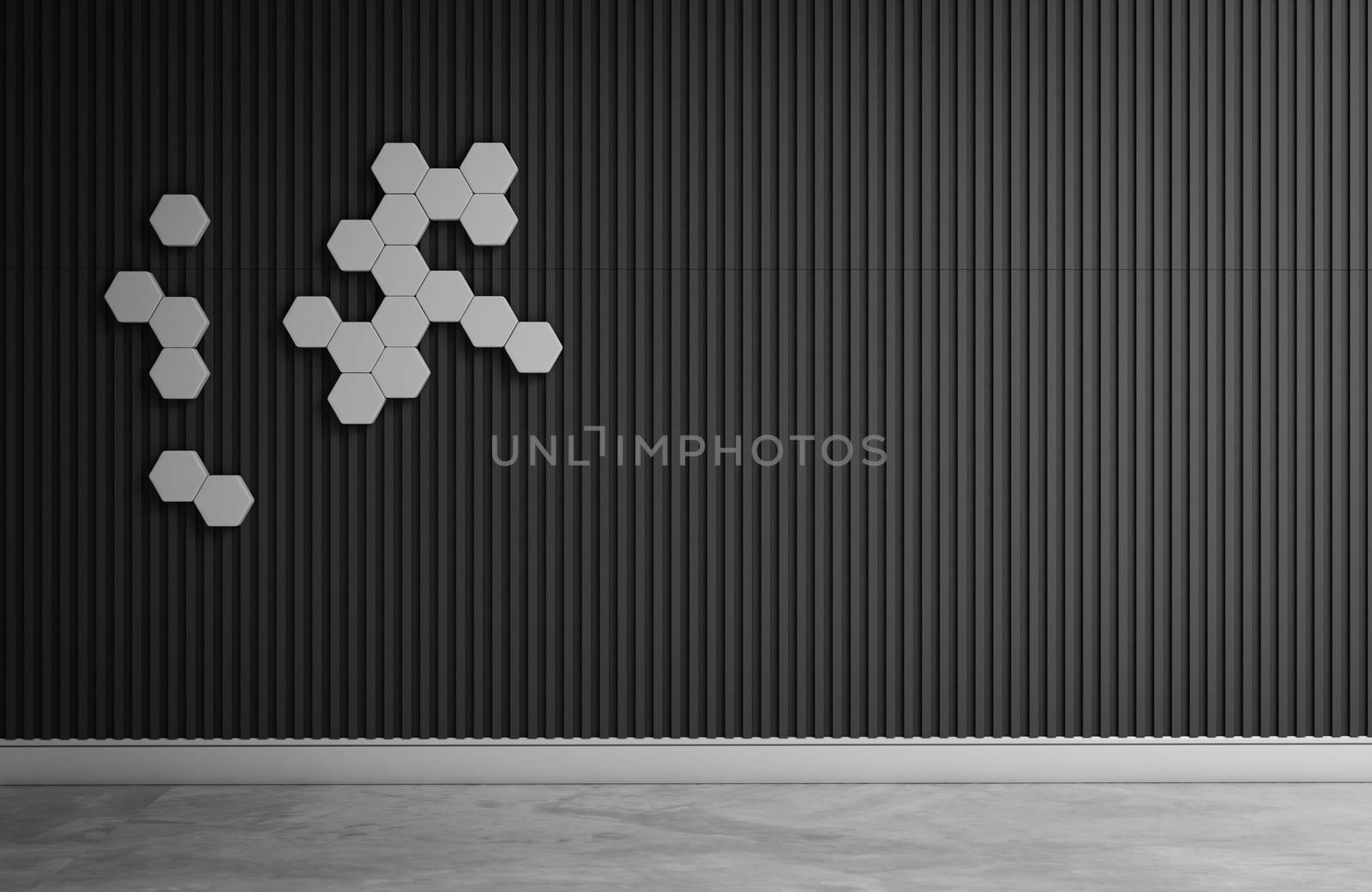 empty room with hextagon decor on wall 3d rendering by chingraph