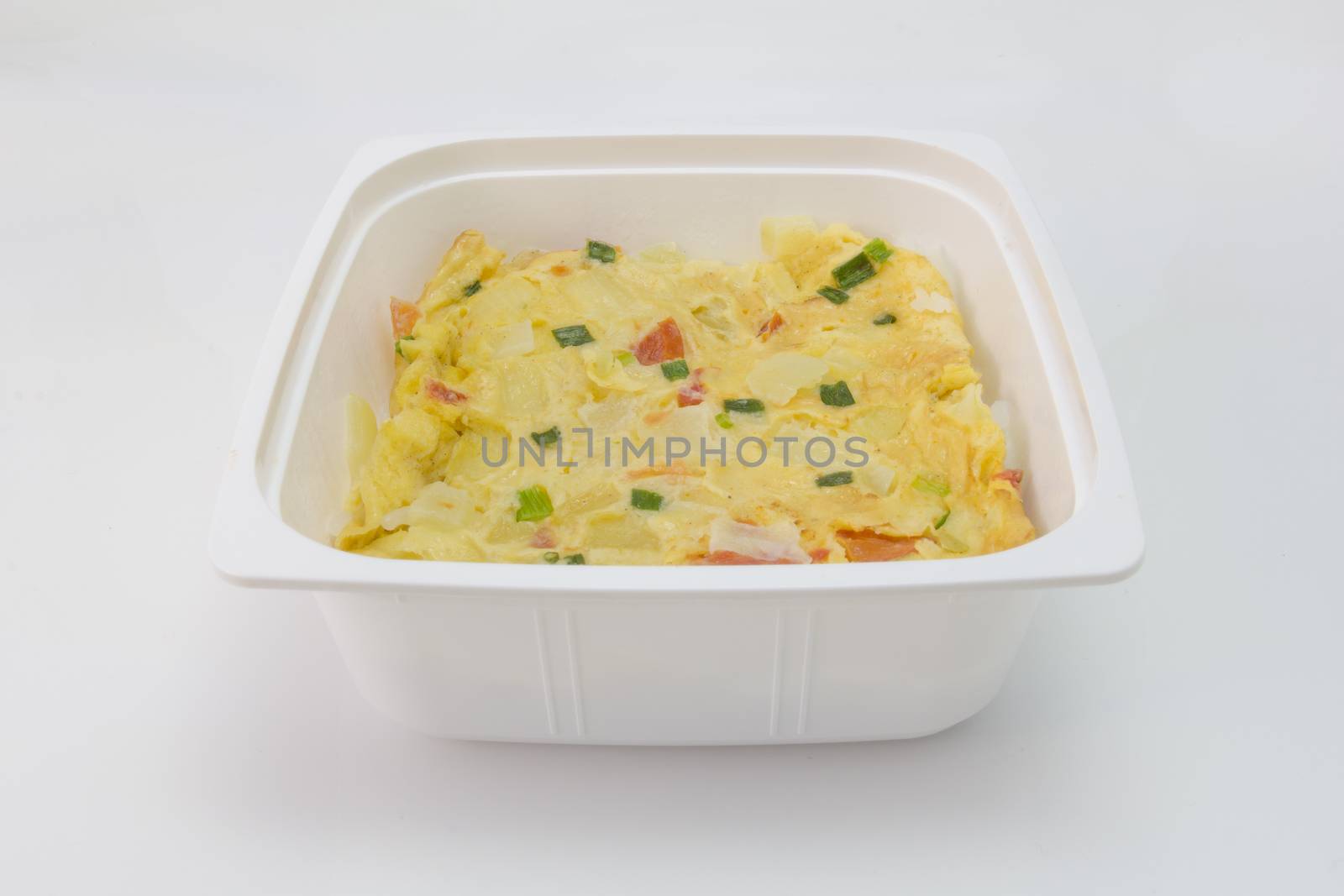 instant meal omelette with rice isolated on white