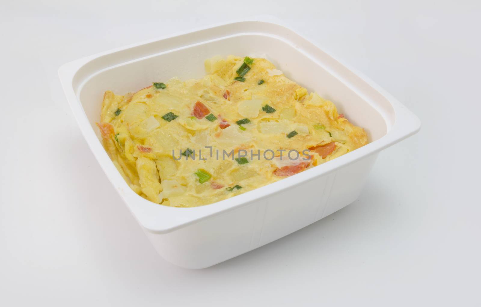 instant meal omelette with rice isolated on white by chingraph