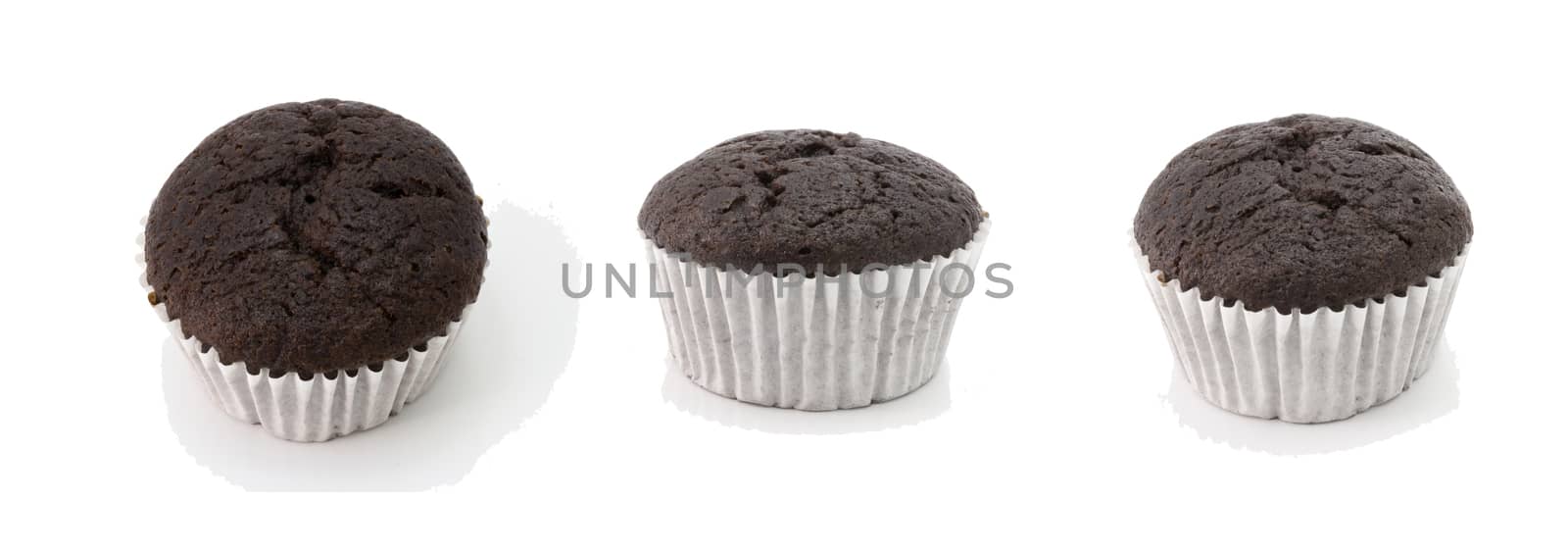 banana cup cake, chocolate cup cake isolated on white by chingraph