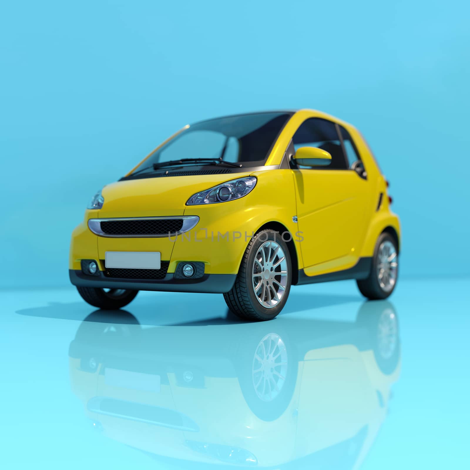 Small Modern Compact Car Close-up, Shallow Depth of Field, Selective Focus, Automobile in Studio, Automobile Industry, Economy Car,  Auto Transport, Automotive Background, City Vehicle