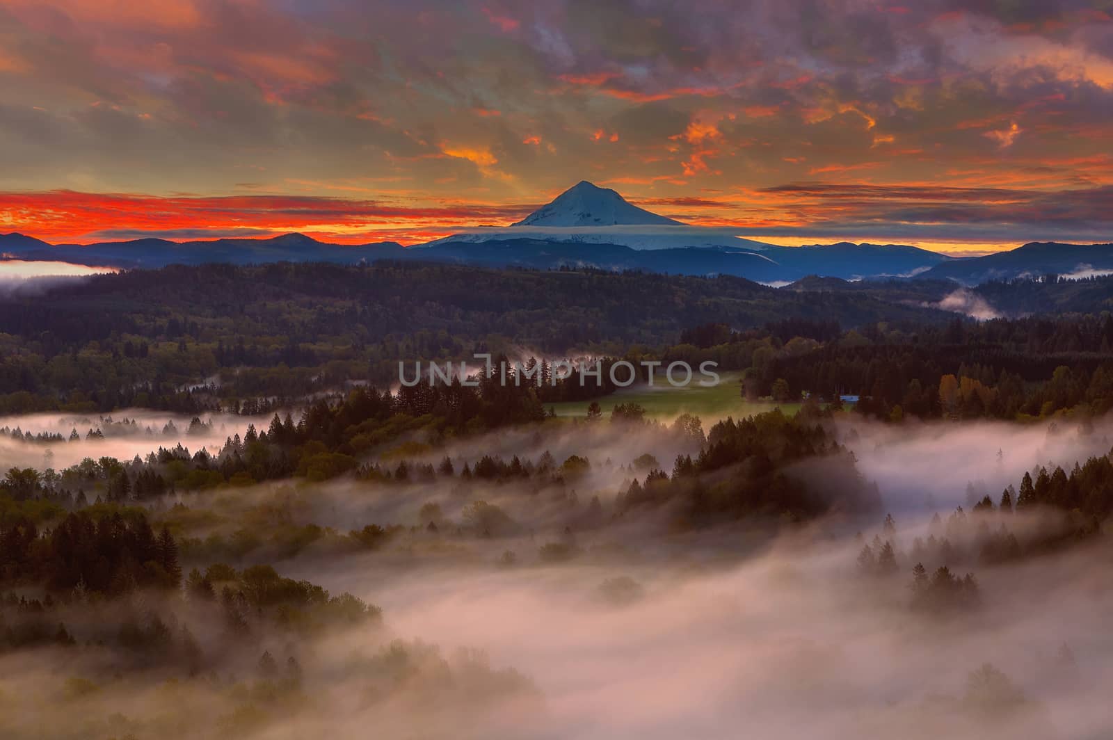 Sunrise over Mount Hood and Sandy River Valley by Davidgn