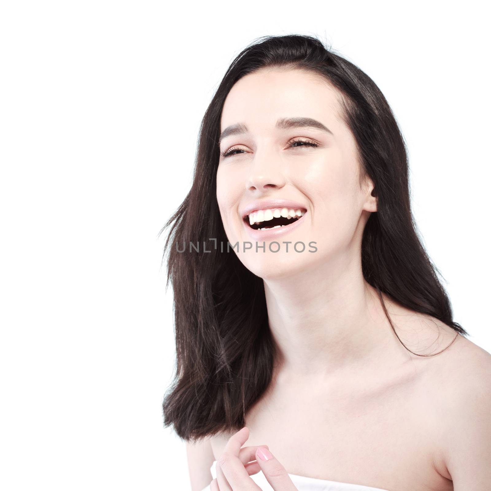 portrait of a beautiful positive black haired lady smiling