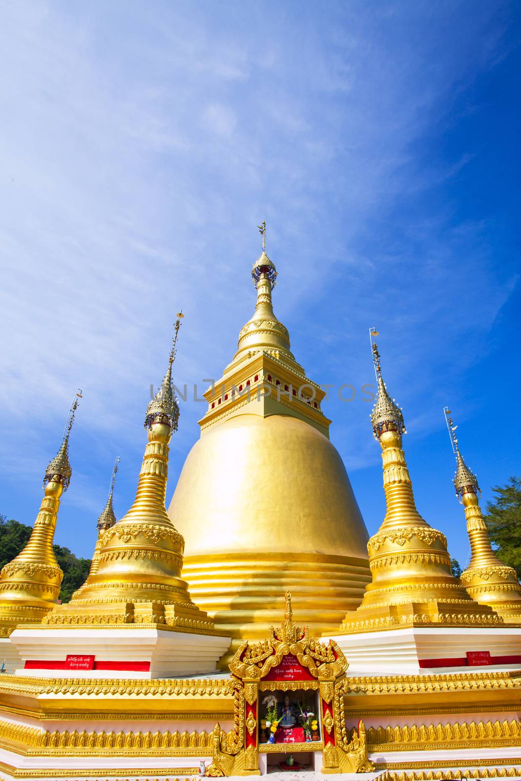Golden pagoda at Wat Varee Banpot, Wat Bang Non,Ranong Province,Ancient Thai temple.