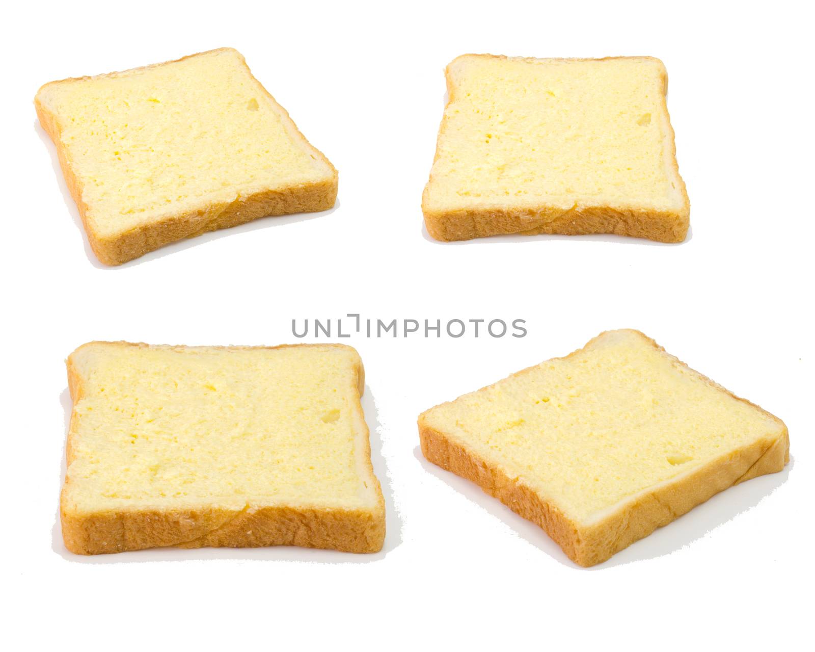 Sliced bread with sugar and butter on top isolated on white