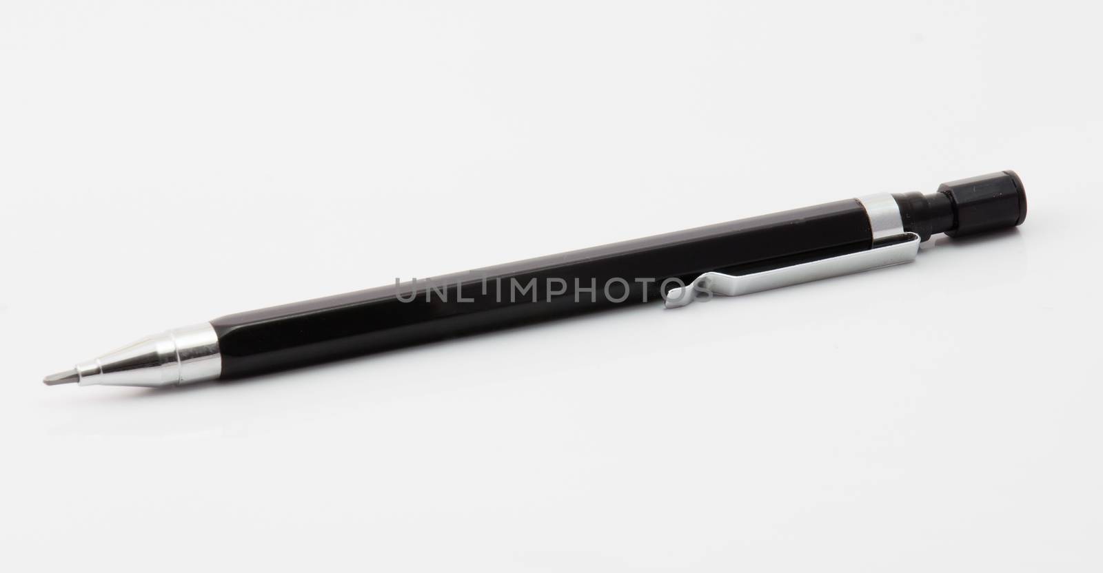 black mechanical pencil isolated on white, reuse pencil