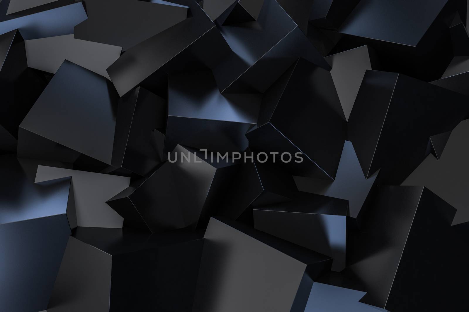 Black Cube Box scattering on floor 3d rendering by chingraph