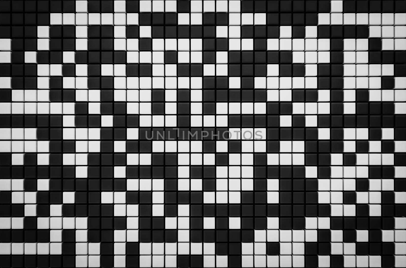 pixel black and white grid background 3d render with copy space