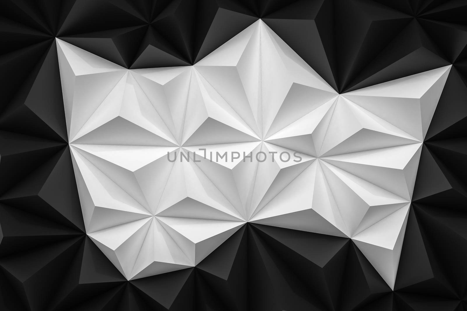 Abstract black and white low poly background with copy space 3d render