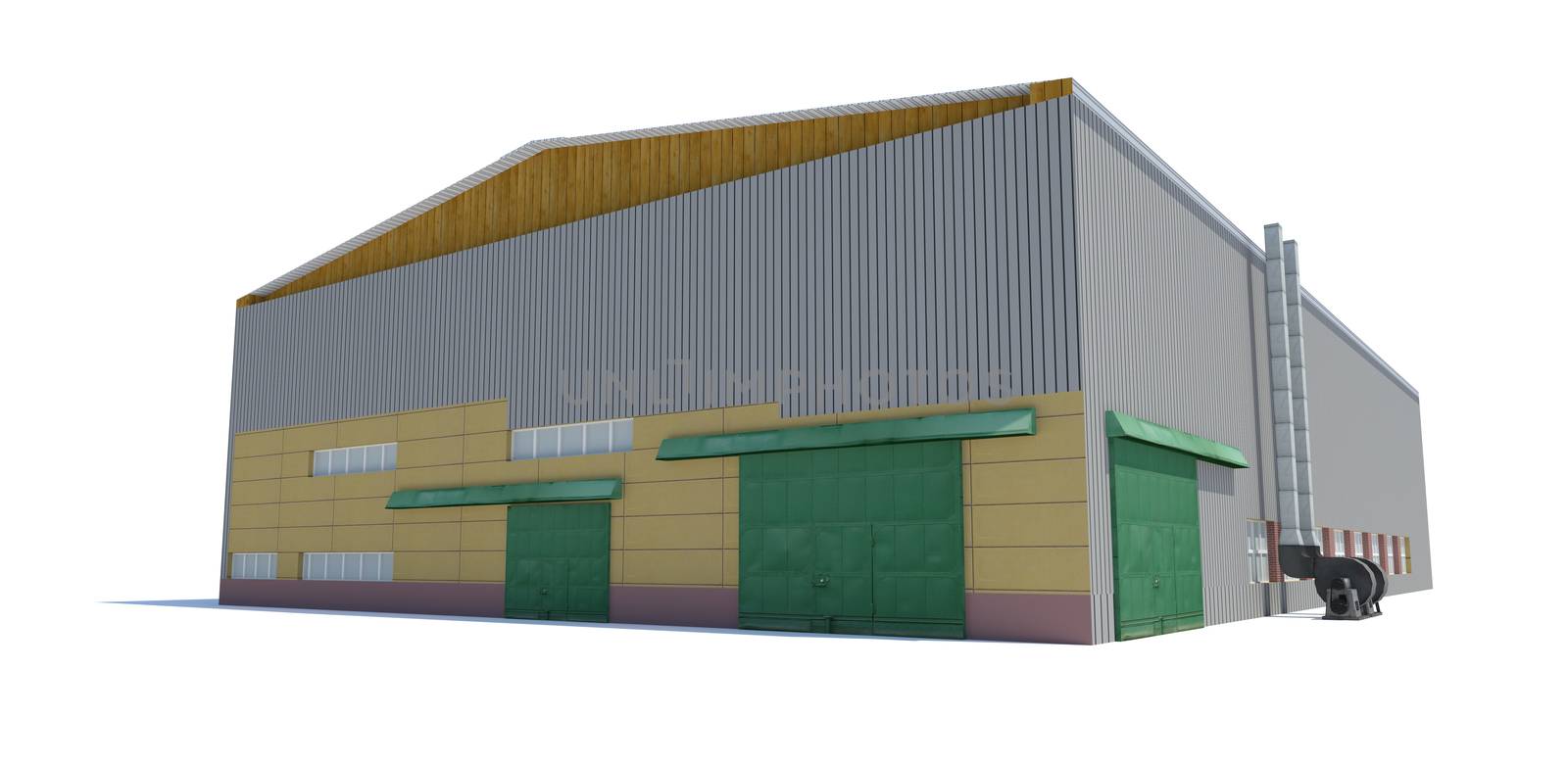 Hangar building. Isolated on white, 3D Illustration