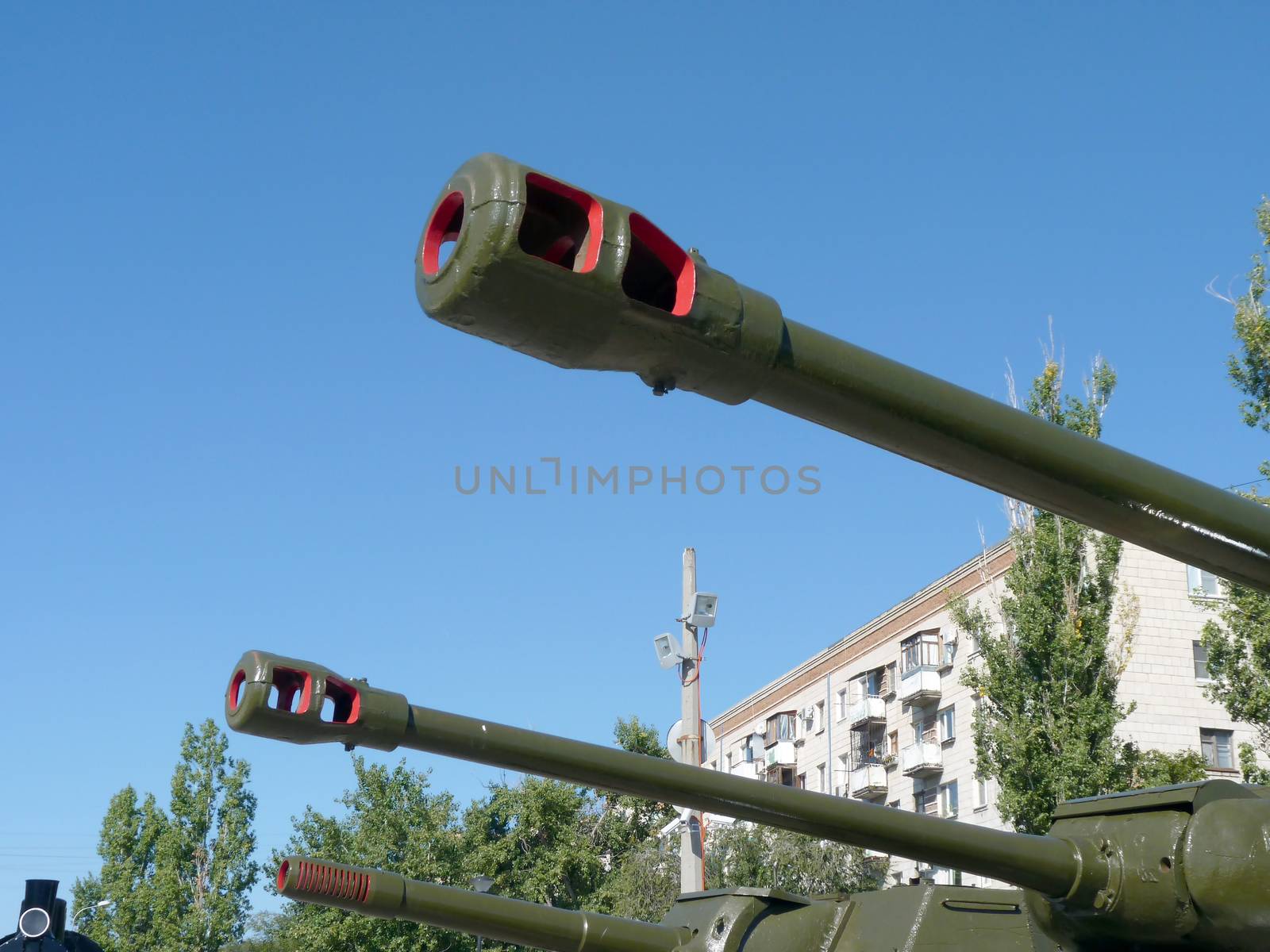 Element of a trunk of a tank gun on a pedestal at the Panorama of the Battle of Stalingrad in Volgograd