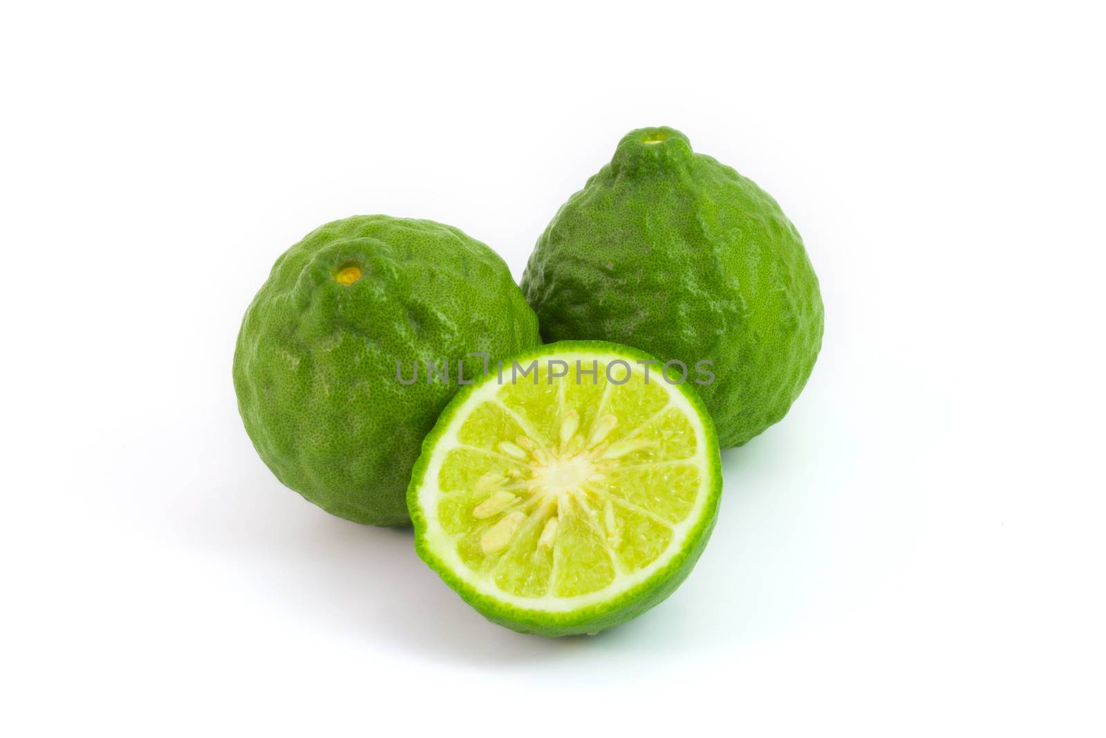 Kaffir lime isolated on white makrut lime Mauritius papeda