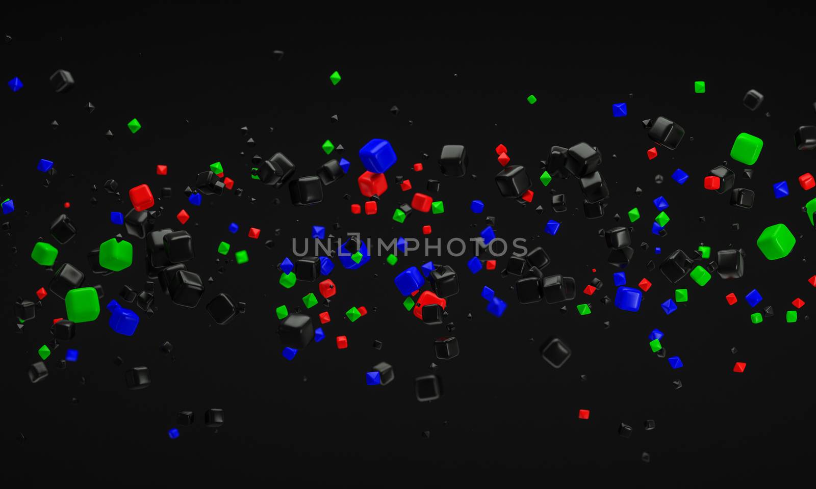 abstract RGB atom nano technology particle background 3d rendering