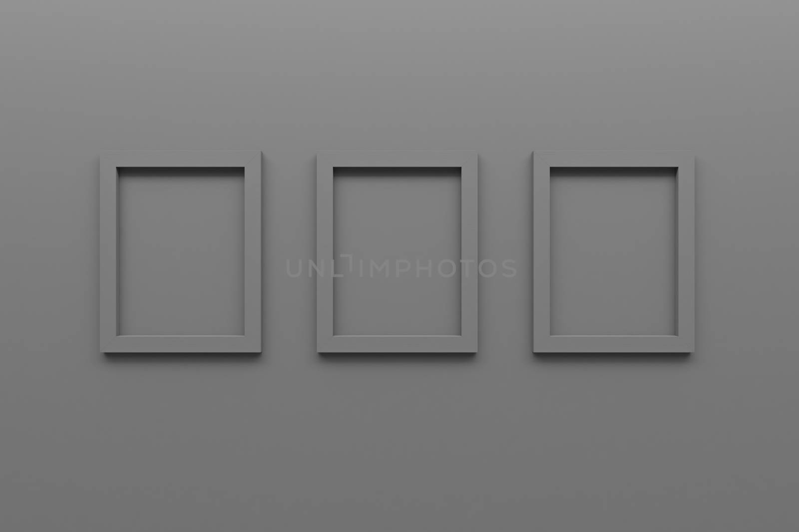 set of blank gray picture frame on wall 3d rendering by chingraph