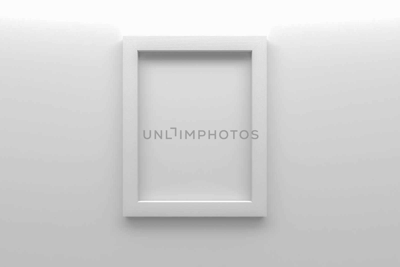 blank white picture frame on wall 3d rendering