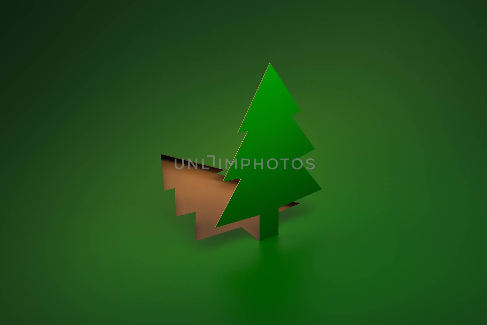Green Pine Tree pop up from paper cut 3d rendering