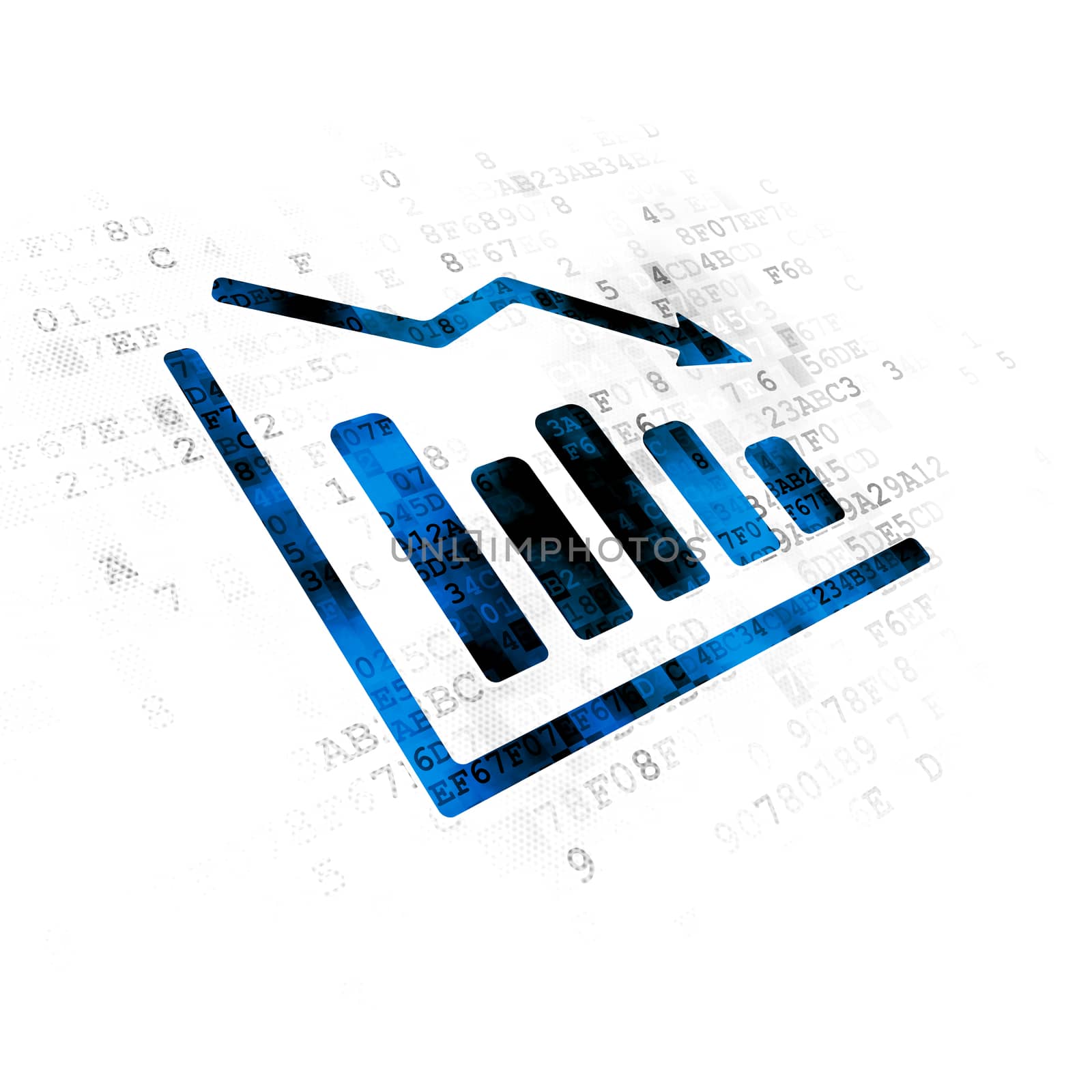 Finance concept: Pixelated blue Decline Graph icon on Digital background