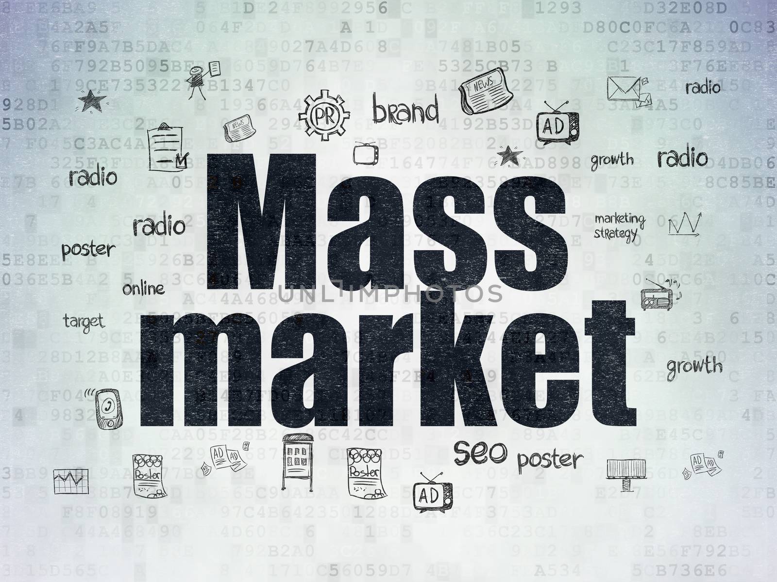 Advertising concept: Mass Market on Digital Data Paper background by maxkabakov
