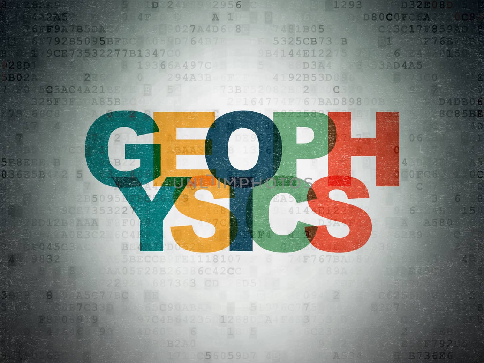 Science concept: Painted multicolor text Geophysics on Digital Data Paper background
