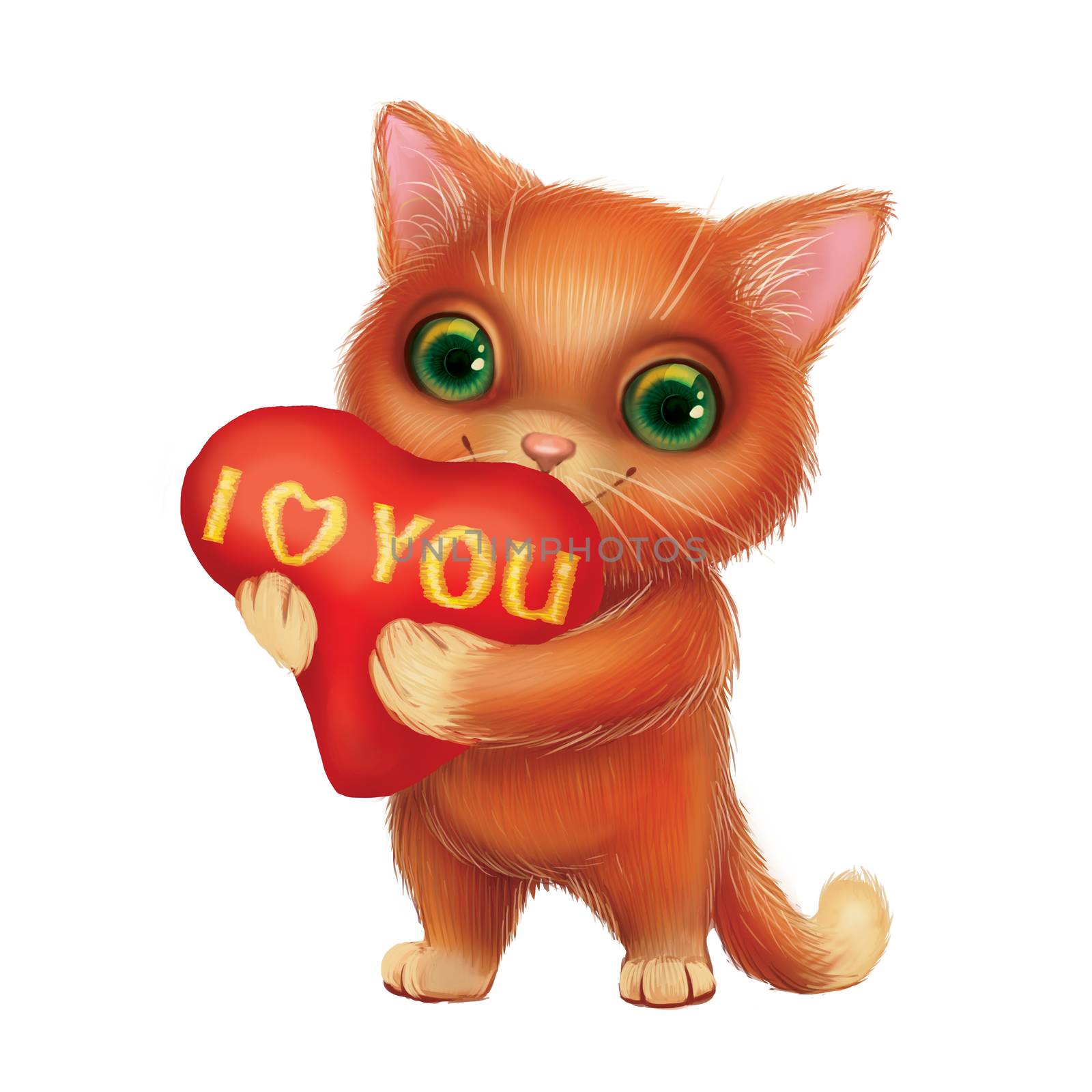 Cute Smiling Kitten Holding Heart Sign with I Love You Confession of Feelings by Loud-Mango