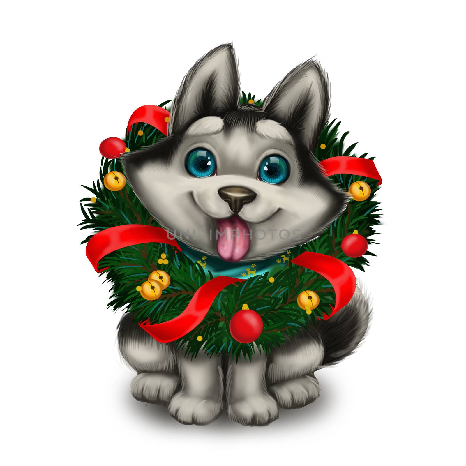 Season's Greetings with Puppy Holiday Wreath - Merry Christmas, Happy New Year by Loud-Mango