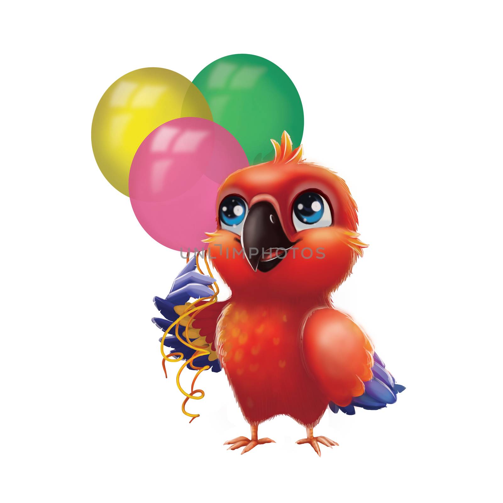 Cute Parakeet Parrot Party Balloons - Kids Happy Birthday Animated Character by Loud-Mango