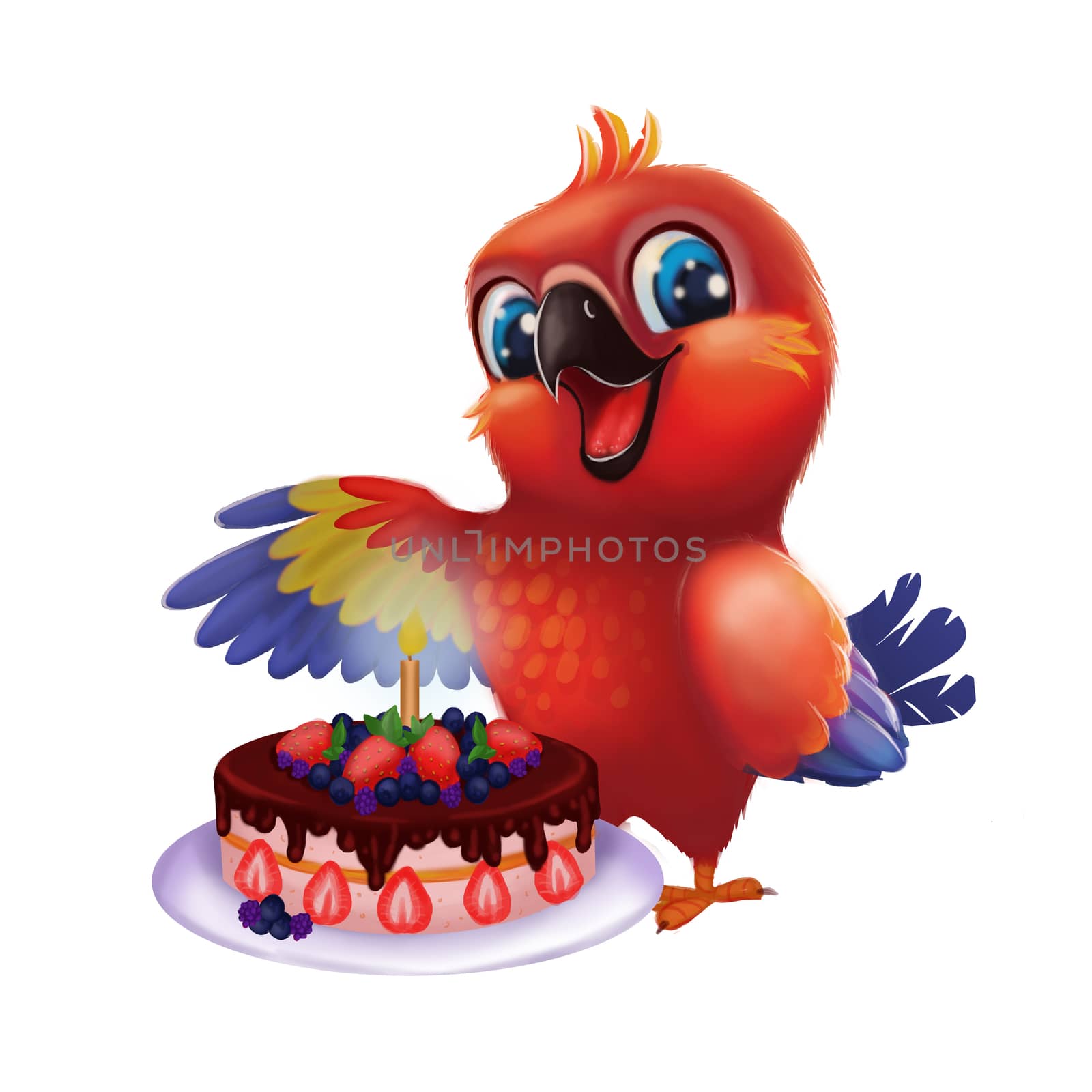 Smiling, Happy Parakeet Parrot Party Cake for Friend - Kids Happy Birthday by Loud-Mango