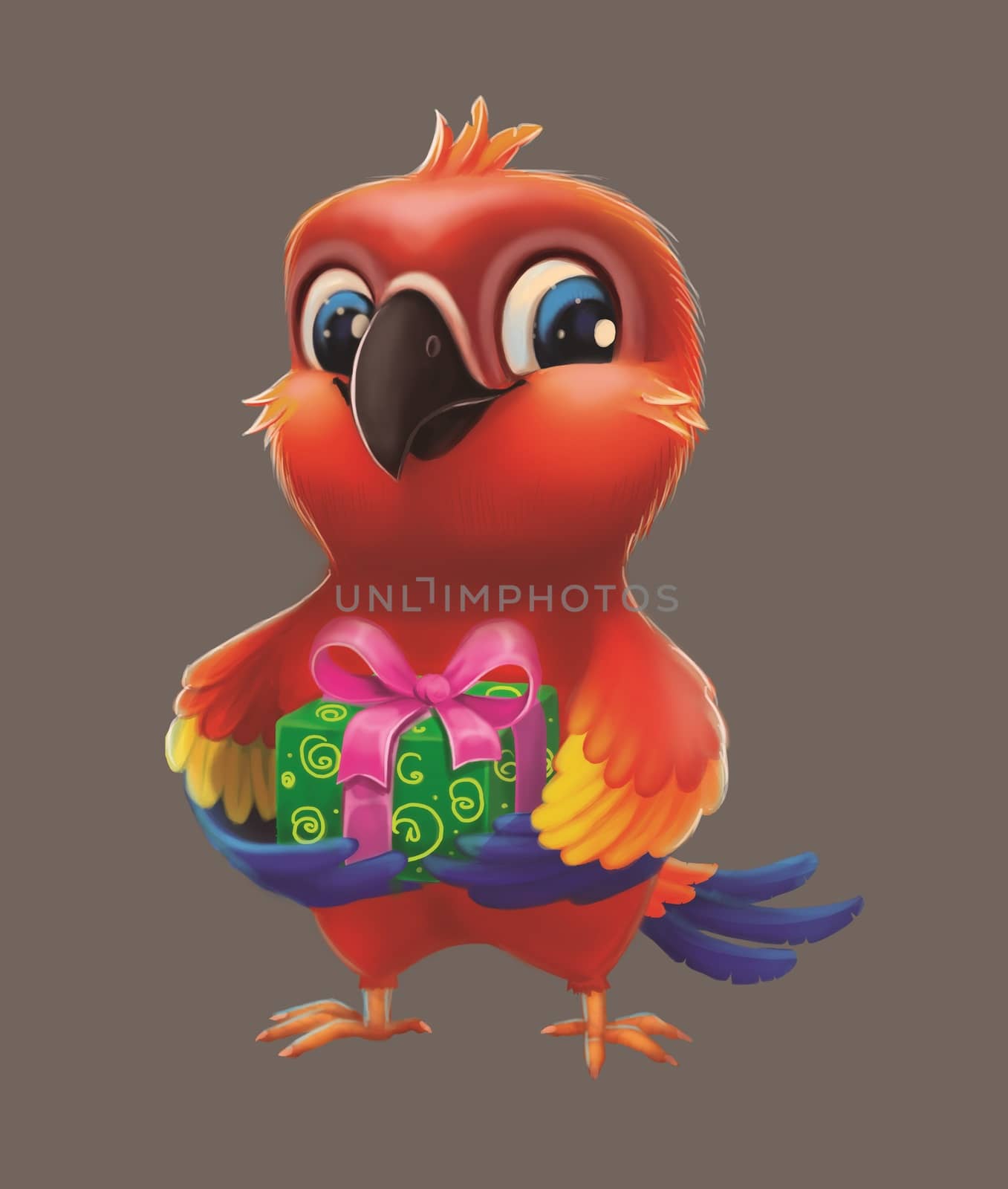 Smiling, Happy Parakeet Parrot Presenting Gift to Friend - Kids Happy Birthday by Loud-Mango