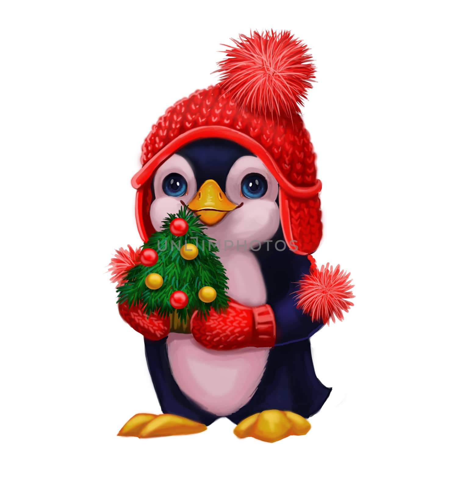 Season's Greetings with Penguin Christmas Tree - Happy New Year Character by Loud-Mango