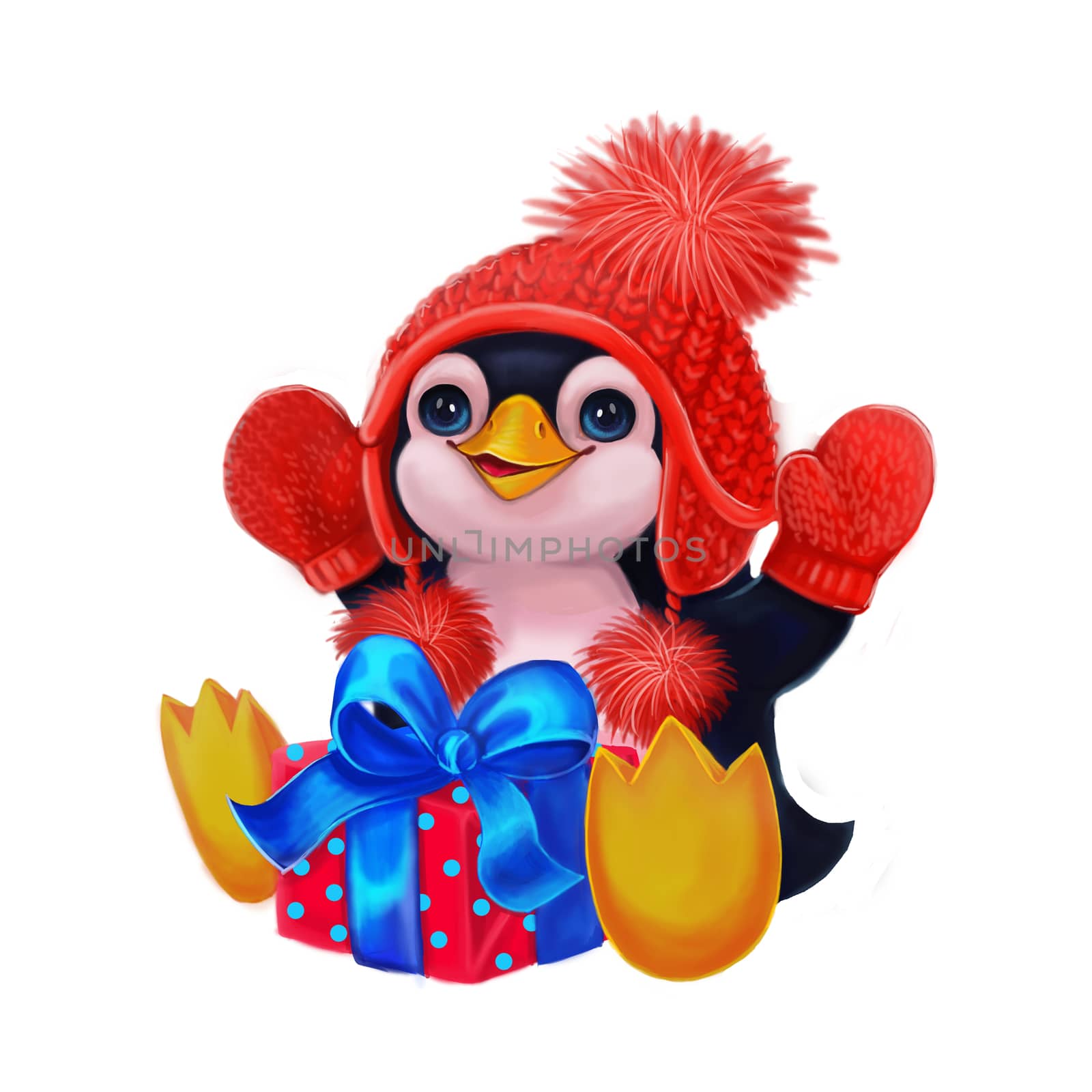 Happy Holidays with Penguin Celebrating Birthday Party, Christmas with Presents by Loud-Mango