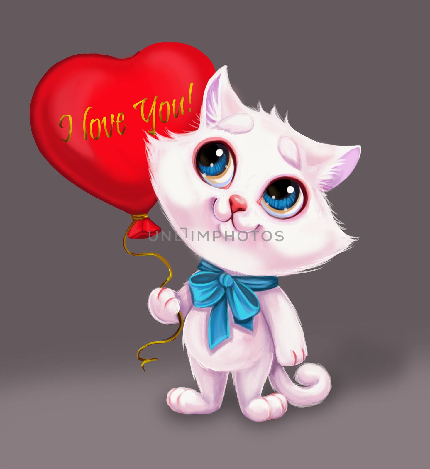 Smiling White Kitten Heart Balloon with I Love You Sign -  Cartoon Character by Loud-Mango