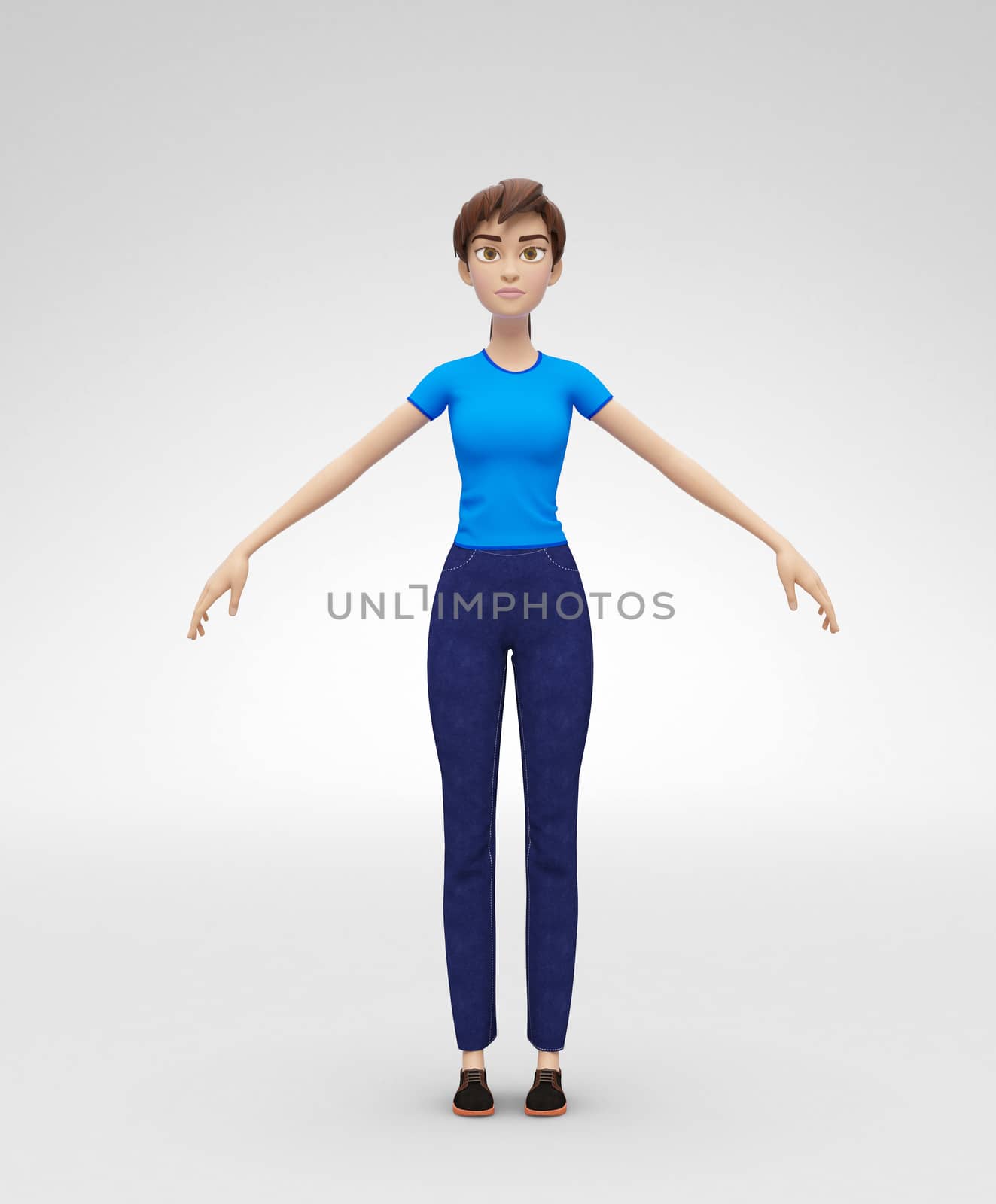 3D Rendered Animated Character in Casual Clothes, Isolated on White Spotlight Background
