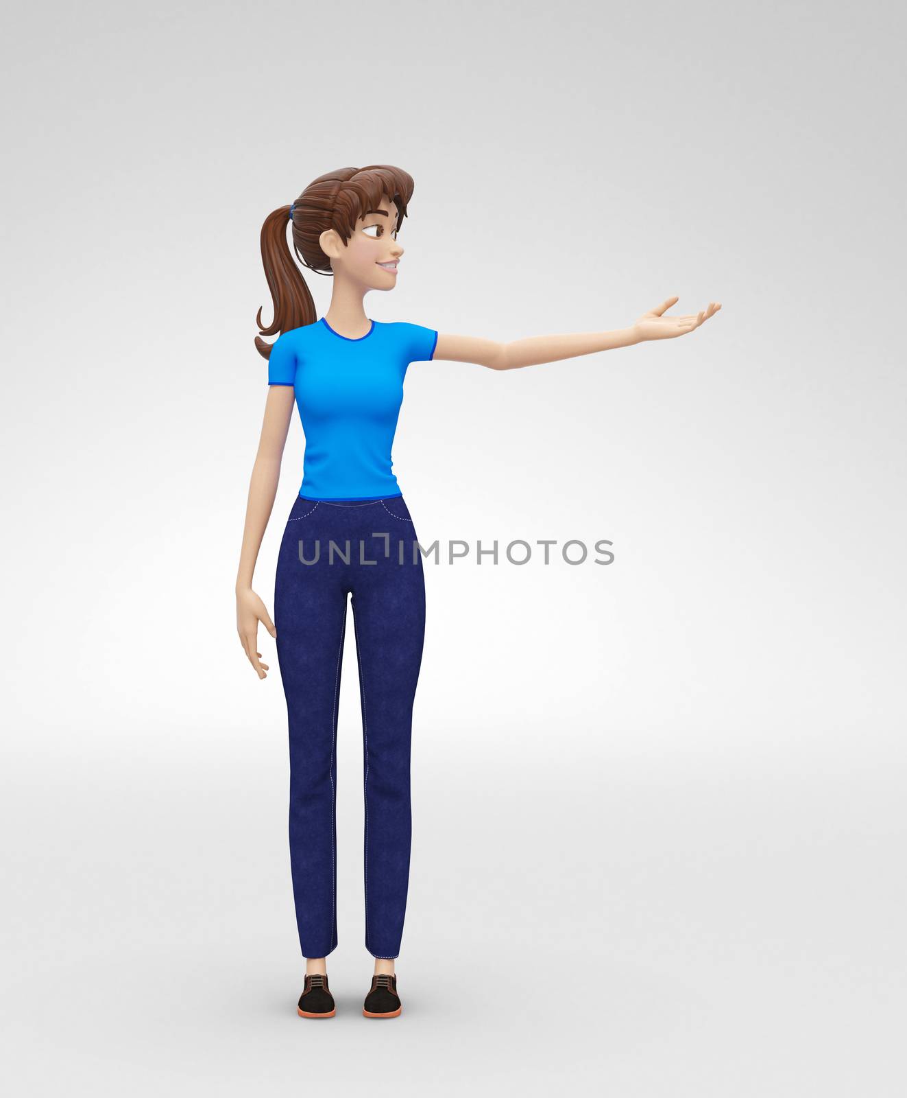 3D Rendered Animated Character in Casual Clothes, Isolated on White Spotlight Background
