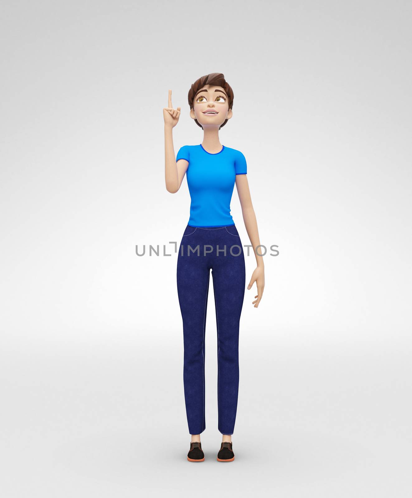 3D Rendered Animated Character in Casual Clothes, Isolated on White Spotlight Background
