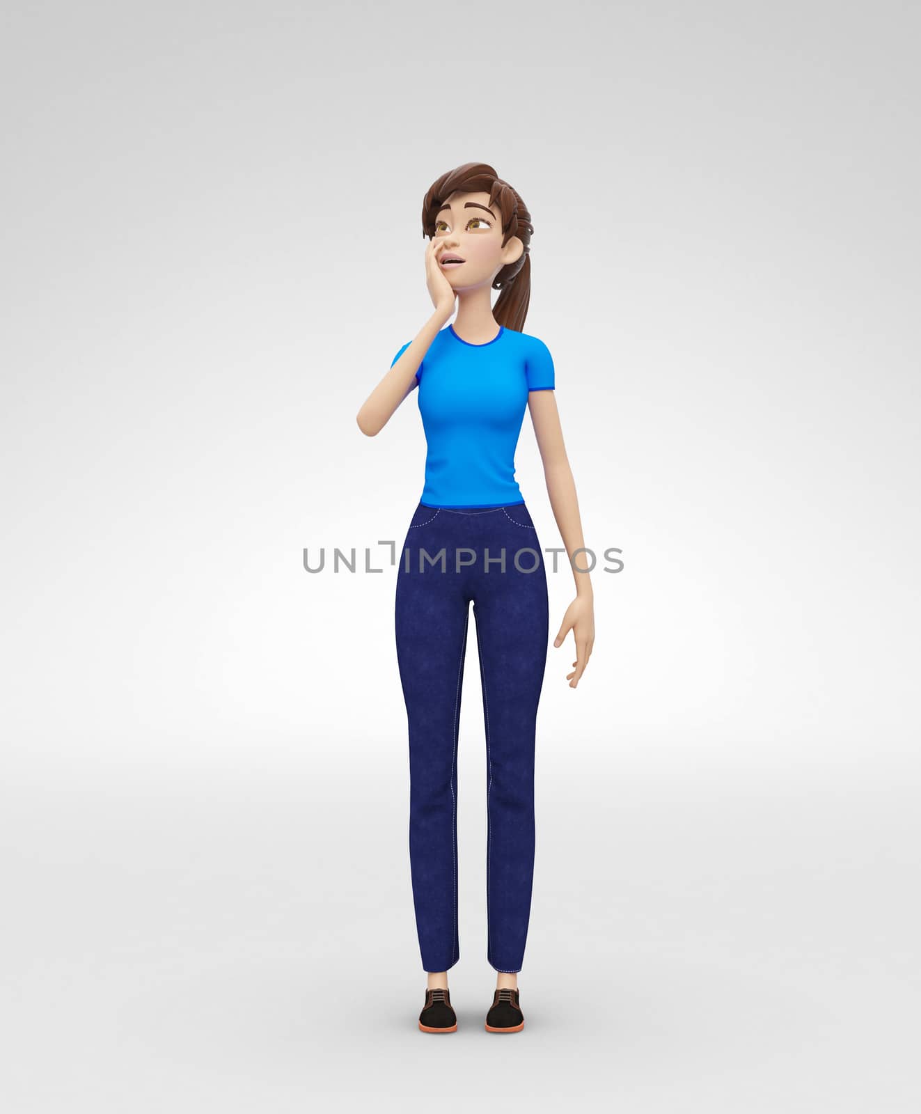 3D Rendered Animated Character in Casual Clothes, Isolated on White Spotlight Background
