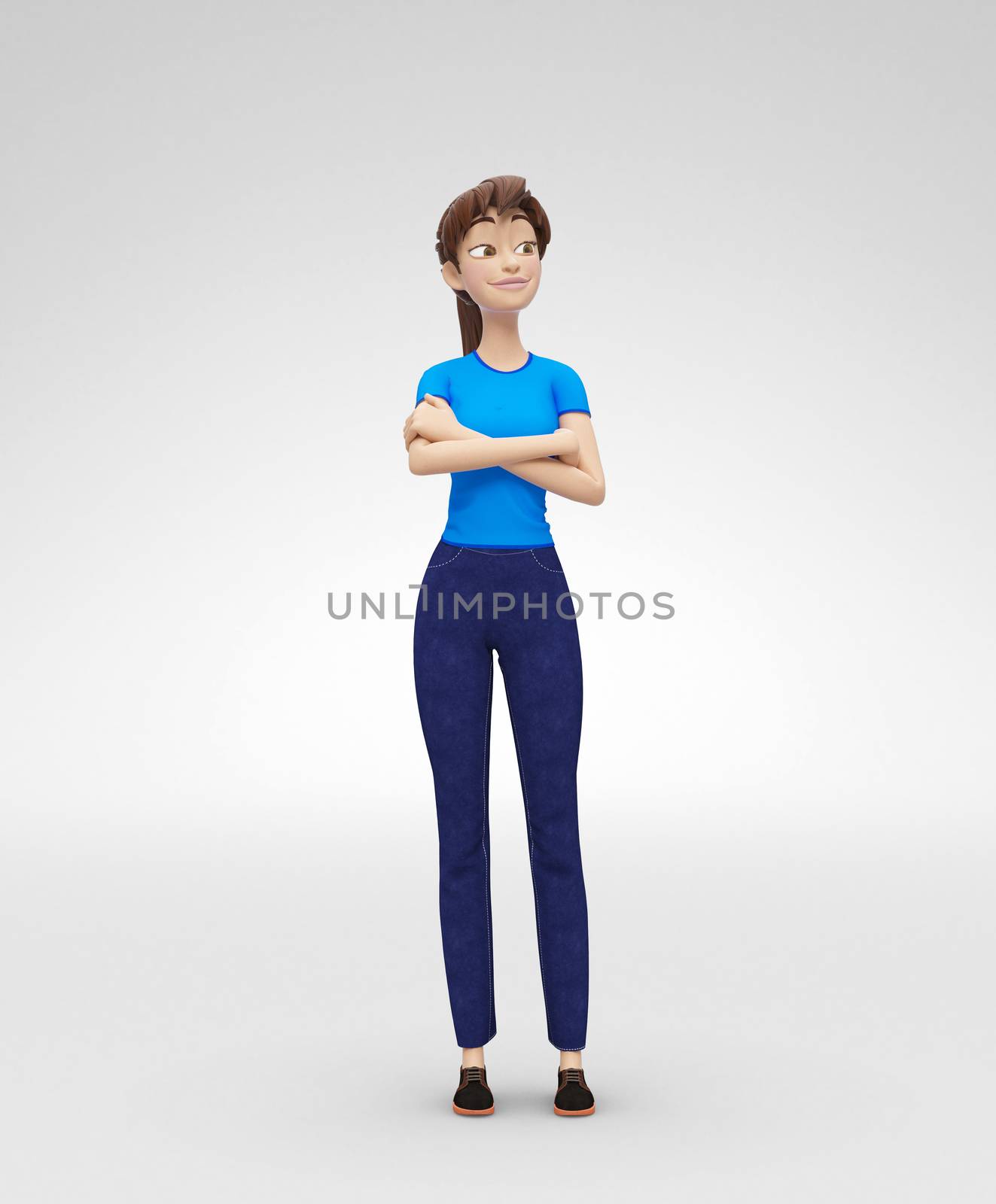 3D Rendered Animated Character in Casual Clothes, Isolated on White Spotlight Background
