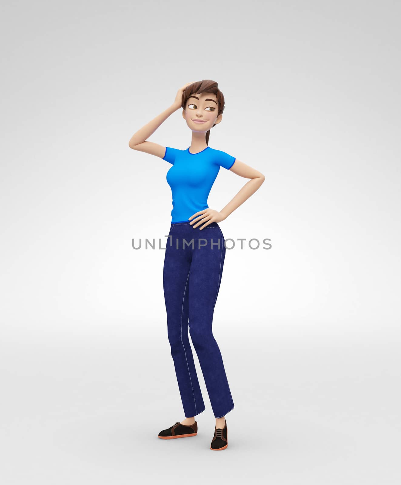 3D Rendered Animated Character in Casual Clothes, Isolated on White Spotlight Background
